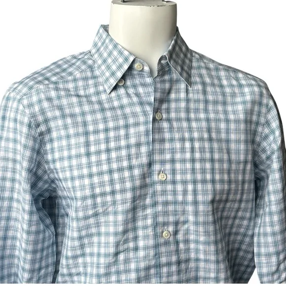 Ermenegildo Zegna Cotton Linen Check Shirt Blue White Small 14.5 - Picture 4 of 13
